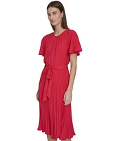 Calvin Klein Women's Tie-Waist Pleated Cocktail Dress
