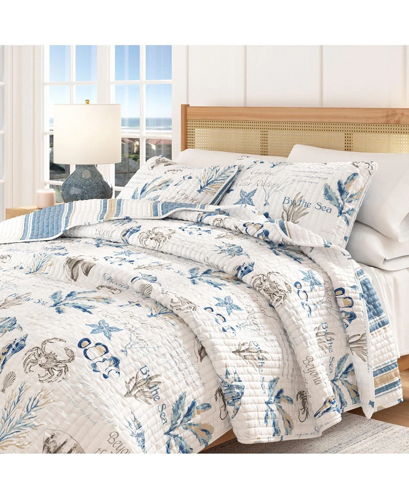 Linery & Co. Reversible Stripe and Coastal Quilt Set with Shams