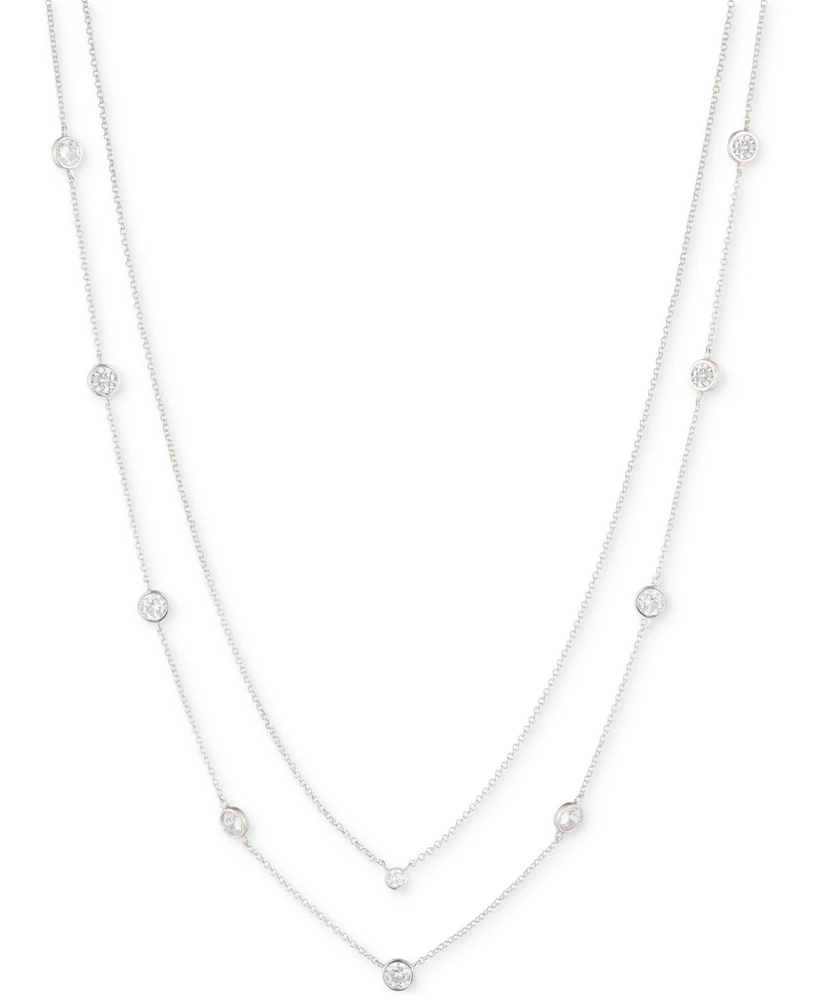 Lauren Ralph Lauren Silver-Tone Cubic Zirconia Two-Row Stationed Collar Necklace, 18" + 3" extender