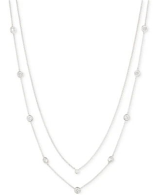 Lauren Ralph Lauren Silver-Tone Cubic Zirconia Two-Row Stationed Collar Necklace, 18" + 3" extender
