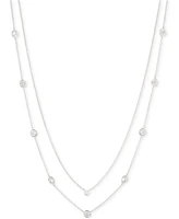 Lauren Ralph Lauren Silver-Tone Cubic Zirconia Two-Row Stationed Collar Necklace, 18" + 3" extender