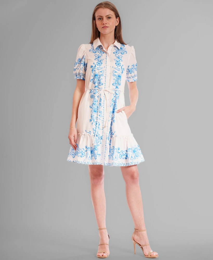 julia jordan Women's Short-Puff-Sleeve Button-Front Dress