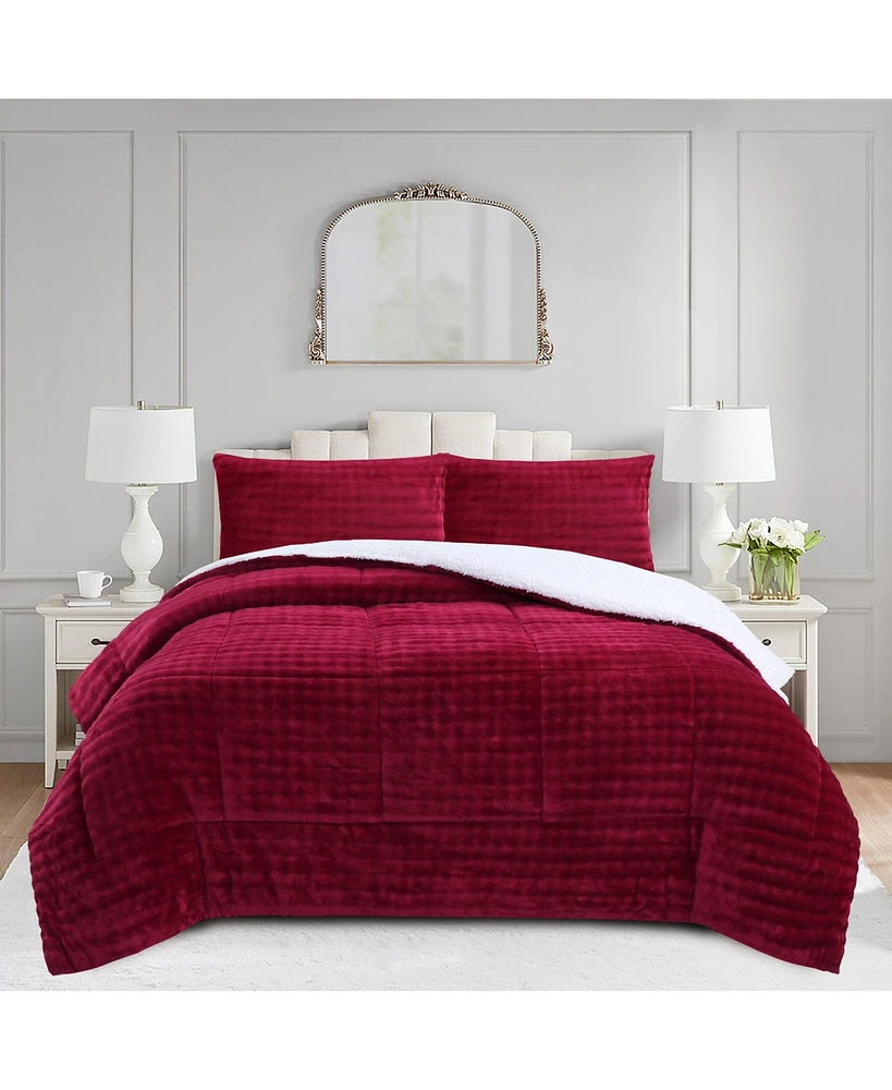 MarCielo Soft Flannel Bubble Comforter Set, 3-Piece Set – Fluffy Ultra Cozy, Warm, and Plush with 2 Pillowcase, Quee
