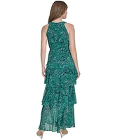 Tommy Hilfiger Women's Floral-Print Halter-Neck Tiered Sleeveless Dress