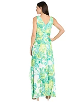 R & M Richards Petite Printed Ruffle-Trim-Overlay Dress