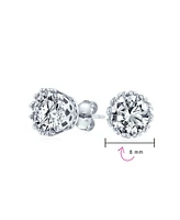 Bling Jewelry Solitaire Round Cubic Zirconia Crown Basket Set Cz Stud Earrings Gold Plated Sterling Silver