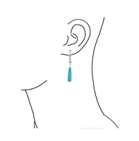Bling Jewelry Elegant Long Linear Cubic Zirconia Cz Blue Stabilized Turquoise Elongated Teardrop Chandelier Earrings Western Jewelry .925 Sterling Sil