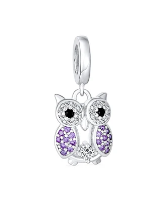 Bling Jewelry Wise Graduate Owl Bird Purple Cz Charm Bead Students Sterling Silver Fits European Bracelet