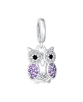 Bling Jewelry Wise Graduate Owl Bird Purple Cz Charm Bead Students Sterling Silver Fits European Bracelet