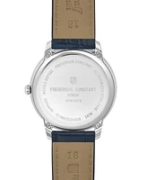 Frederique Constant Men's Swiss Moneta Moonphase Navy Leather Strap Watch 37mm