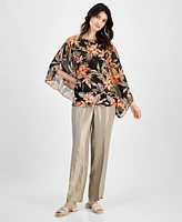 Kasper Women's Floral 3/4-Sleeve Poncho Blouse