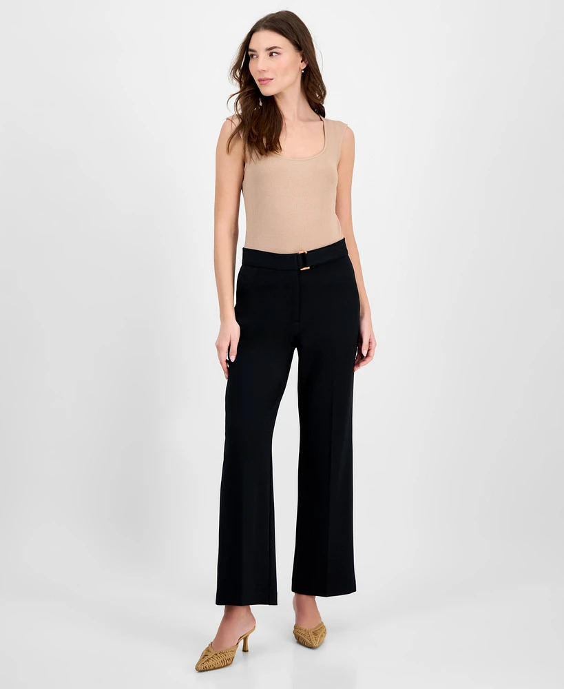 T Tahari Women's Solid-Color Twill Crepe Wide-Leg Pants