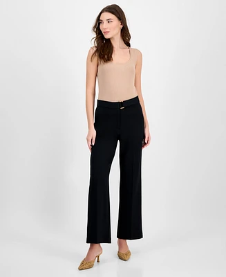 T Tahari Women's Solid-Color Twill Crepe Wide-Leg Pants