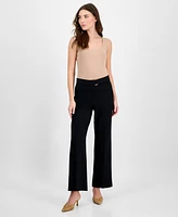 T Tahari Women's Solid-Color Twill Crepe Wide-Leg Pants