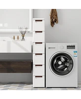 6-Drawer Rolling Organizer Unit Narrow Storage Cabinet with Built-In Wheels for Small Space-6-Drawer