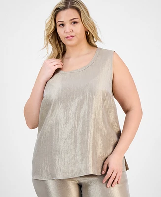 Kasper Plus Metallic Crinkled Sleeveless Top