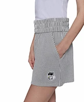 Karl Lagerfeld Paris Women's Striped Logo Pull-On Shorts