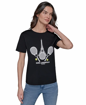 Karl Lagerfeld Paris Women's Tennis Graphic T-Shirt
