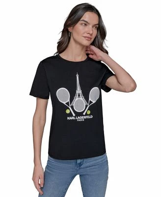 Karl Lagerfeld Paris Womens Paris Tennis Graphic T Shirt Xs P Xl