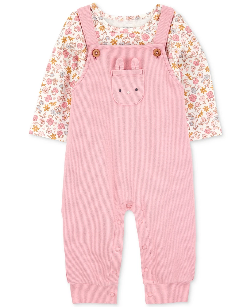 Carter's Baby Girls 2-Pc. Floral-Print Long-Sleeve T-Shirt & Overalls Set