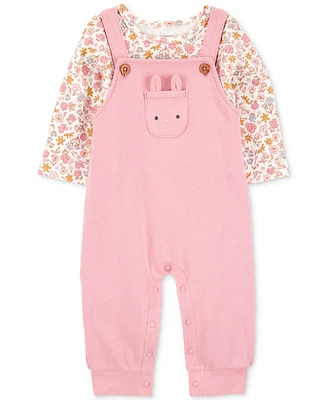 Carter's Baby Girls 2-Pc. Floral-Print Long-Sleeve T-Shirt & Overalls Set