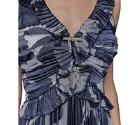 Karl Lagerfeld Paris Women's Floral-Print Pleated Midi Dress