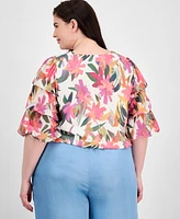 Vince Camuto Plus Printed V-Neck Bubble Blouse