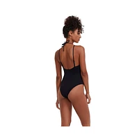 Flirrt Gottex Women's Solid Deep Plunge Cut Out Halter One Piece