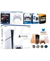 Sony Playstation 5 Slim Disc with Spider-Man: Miles Morales, Extra Sterling Silver Controller, Fps Grip Kit, Charge Dock and MightySkins Decal Voucher