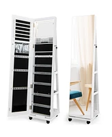 64 Inches Lockable Jewelry Cabinet Armoire with Built-in Makeup Mirror