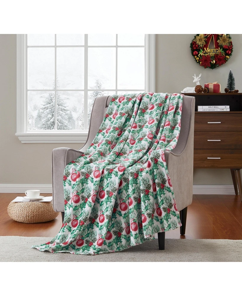 Kate Aurora Holiday Living Holly Pines Christmas Tree & Oraments Accent Throw Blanket