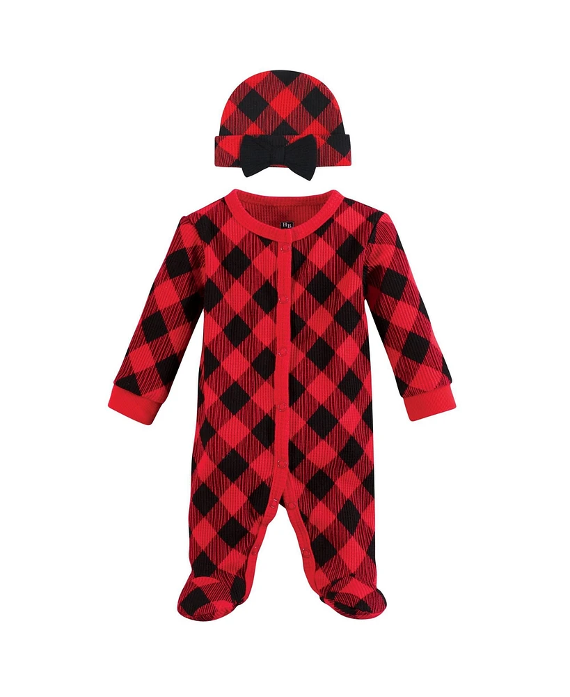 Hudson Baby Baby Girls Hudson Thermal Preemie Sleep and Play and Cap Buffalo Plaid, Preemie
