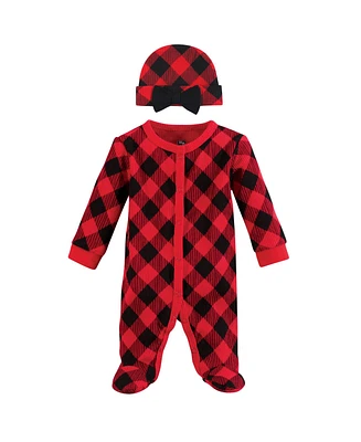 Hudson Baby Baby Girls Hudson Thermal Preemie Sleep and Play and Cap Buffalo Plaid, Preemie