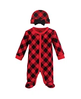 Hudson Baby Baby Girls Hudson Thermal Preemie Sleep and Play and Cap Buffalo Plaid, Preemie