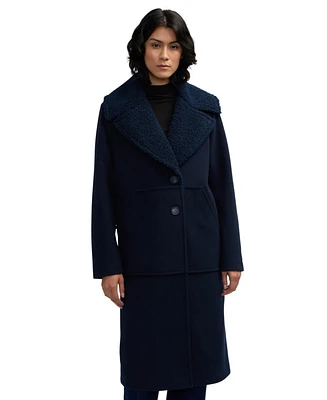 Scotch & Soda Women's Alida Wool Overcoat With Detachable Sherpa Collar