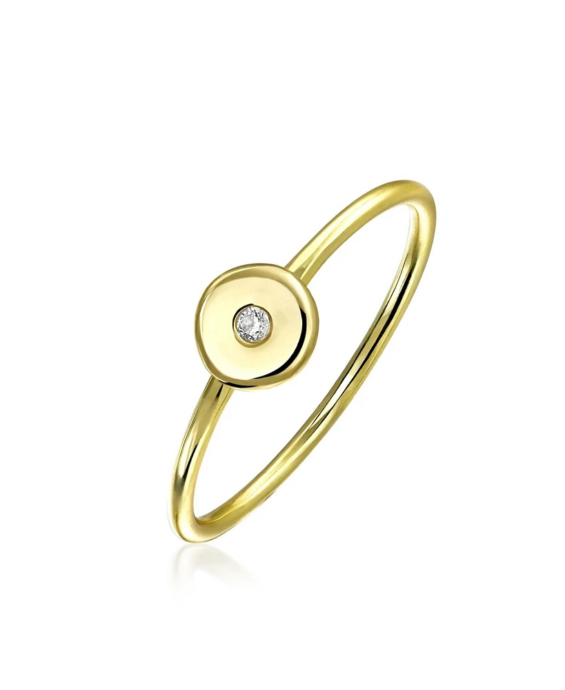 Bling Jewelry Minimalist Cz Flat Round Disc Circle Gold Plated Sterling Silver Midi Knuckle Stackable Ring 1MM Band
