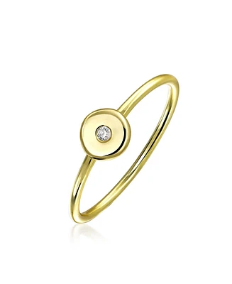 Bling Jewelry Minimalist Cz Flat Round Disc Circle Gold Plated Sterling Silver Midi Knuckle Stackable Ring 1MM Band