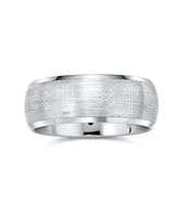 Bling Jewelry Religious Ichthys Jesus Fish Catholic Cross Couples Titanium Band Rings Matte Silver Tone