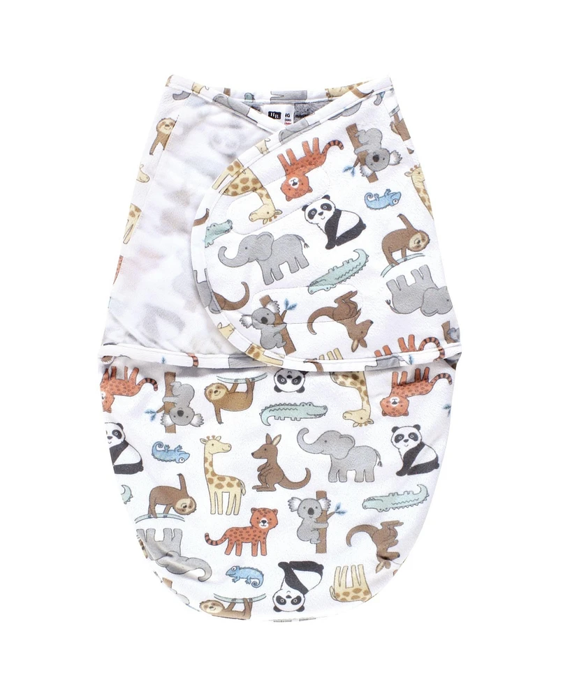 Hudson Baby Baby Boys Hudson Plush Faux Fur Swaddle Wrap, Zoo Animals, 0-3 Months