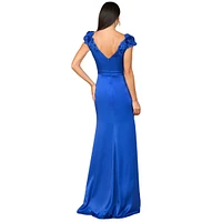 Lara Women's V-Neck, Satin Backed Crepe Gown