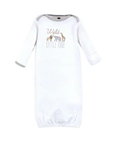 Hudson Baby Baby Boys Hudson Gown, Swaddle Blanket and Cap or Headband, Modern Neutral Safari, 0-6 Months