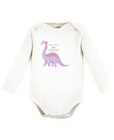 Touched by Nature Baby Girls Organic Cotton Long-Sleeve Bodysuits, Retro Dino, Preemie