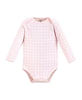 Touched by Nature Baby Girls Cotton Long-Sleeve Bodysuits, Pink Peanut, Preemie