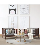 2-in-1 Convertible Kids Wooden Bedroom Furniture with Guardrails