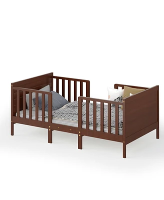 2-in-1 Convertible Kids Wooden Bedroom Furniture with Guardrails
