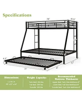 Twin Over Full Bunk Bed Frame with Trundle for Guest Room