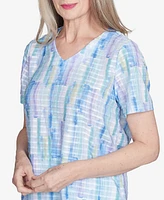Alfred Dunner Women's St. Thomas Textured Brushstroke Short Sleeve V-Neck T-Shirt