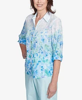 Alfred Dunner Women's St. Thomas Border Floral Collared Neck Top