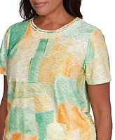 Alfred Dunner Women's Rise Shine Textured Patch Crew Neck T-Shirt