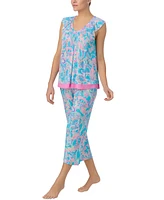Ellen Tracy Women's Printed V-Neck Cropped Pajama Set